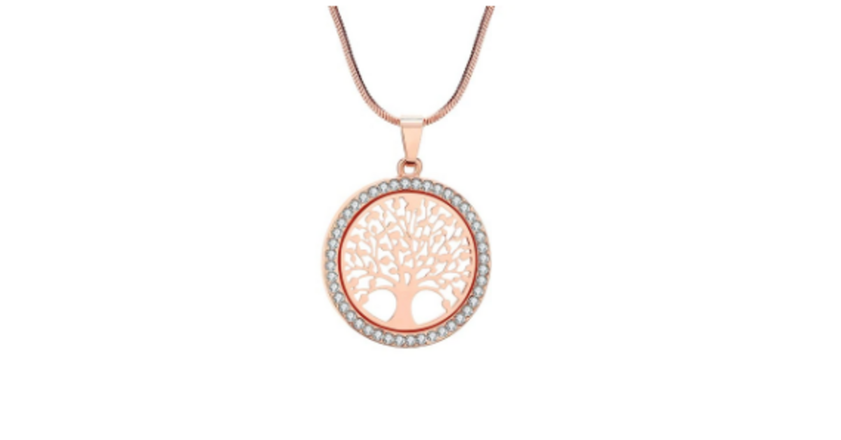 Collier Arbre De Vie Avec Cristal Blanc - Pendentif Plaqué Or 750 - Marque Bijouterie Papillon Bleu